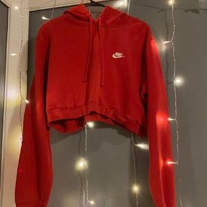 Red cropped Nike hoodie